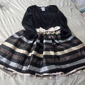 Elegant Black and Gold Striped Kids Dress